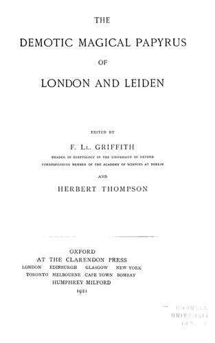 The Demotic Magical Papyrus of London and Leiden