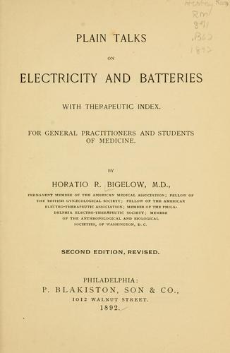 Plain talks on electricity and batteries with therapeutic index