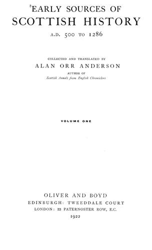 Early sources of Scottish history, A.D. 500 to 1286
