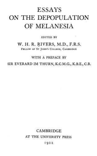 Essays on the depopulation of Melanesia
