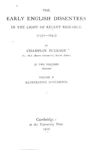 The early English dissenters in the light of recent research (1550-1641)