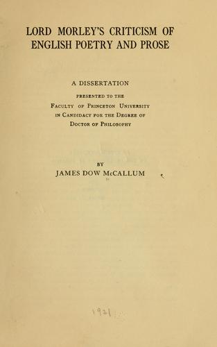 Lord Morley's criticism of English poetry and prose ..