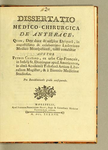 Dissertatio medico-chirurgica de anthrace