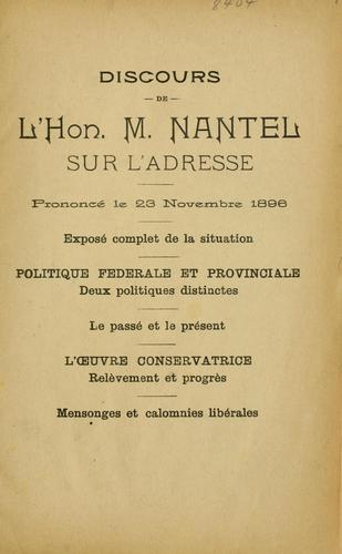 Discours de l'hon. M. Nantel sur l'adresse prononcé le 23 novembre 1896