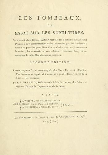 Les tombeaux, ou, Essai sur les sépultures
