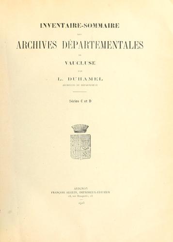 Inventaire-sommaire des Archives départementales de Vaucluse