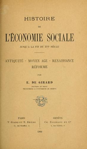 Histoire de l'économie sociale jusqu'à la fin du XV siècle