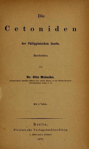 Die Cetoniden der Philippinischen Inseln