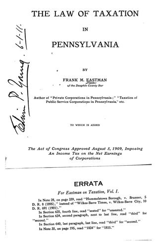 The law of taxation in Pennsylvania