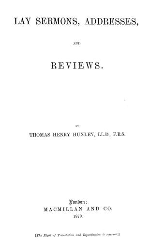 Lay sermons, addresses, and reviews