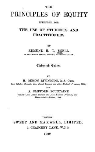 The principles of equity intended for the use of students and practitioners