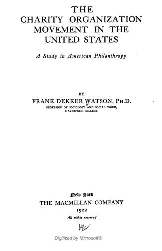 The Charity organization movement in the United States