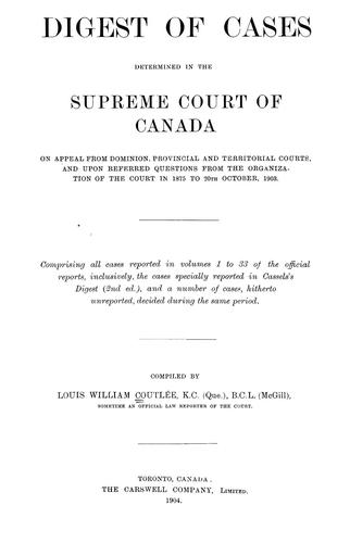 Digest of cases determined in the Supreme Court of Canada