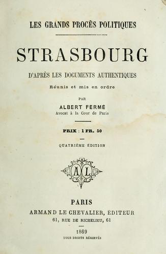 Strasbourg d'après les documents authentiques