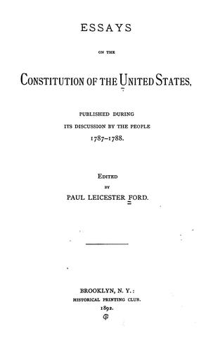 Essays on the Constitution of the United States