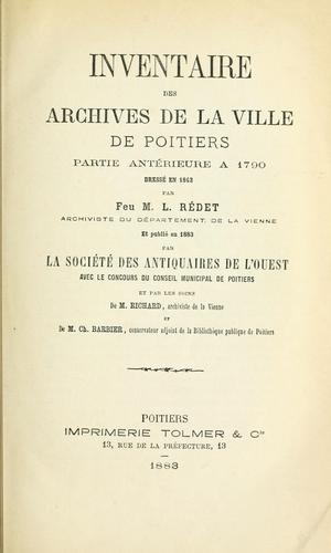 Inventaire des Archives de la ville de Poitiers