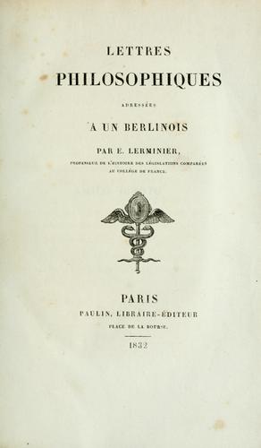 Lettres philosophiques adressées à un Berlinois