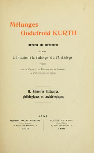 Mélanges Godefroid Kurth