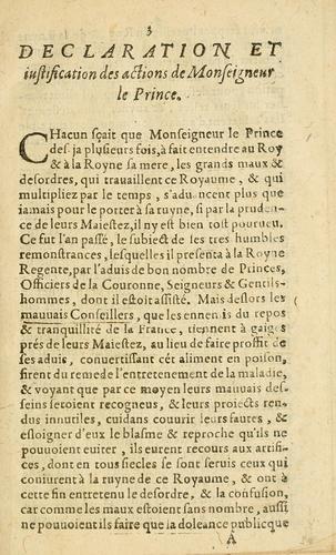 Declaration et protestation de monseignevr le prince