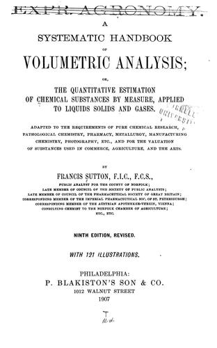 A systematic handbook of volumetric analysis