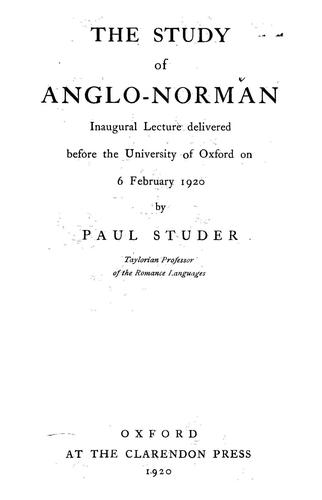 The study of the Anglo-Norman