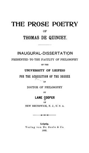 The prose poetry of Thomas De Quincey