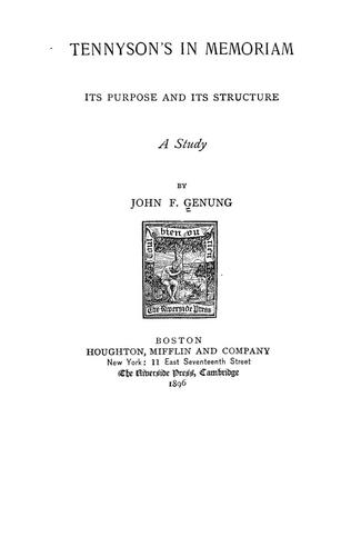 Tennyson's In memoriam, its purpose and its structure