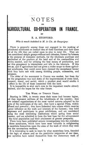 Notes on agricultural co-operation in France