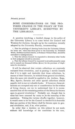 Some considerations on the proposed change in the policy of the University library