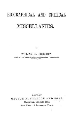 Biographical and critical miscellanies