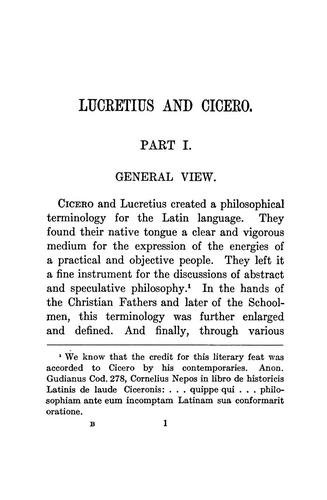 Studies in the philosophical terminology of Lucretius and Cicero