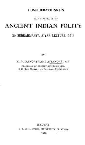 Considerations on some aspects of ancient Indian polity