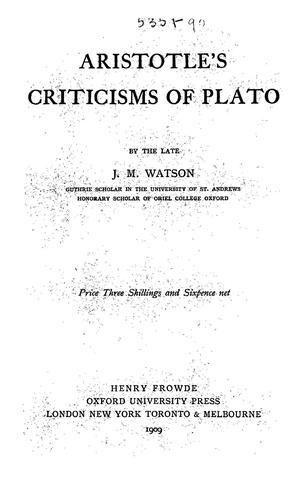 Aristotle's criticisms of Plato