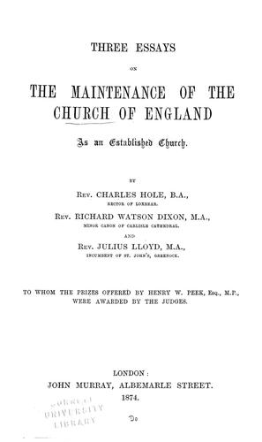 Three essays on the maintenance of the Church of England as an established church