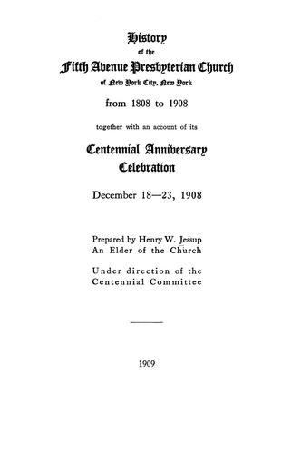History of the Fifth avenue Presbyterian church of New York city