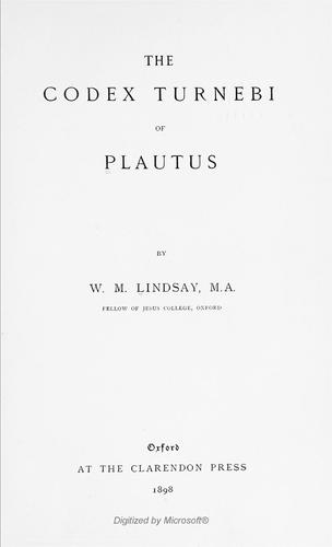 The Codex Turnebi of Plautus