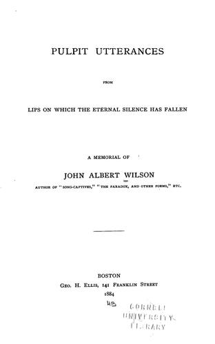 Pulpit utterances from lips of which the eternal silence has fallen