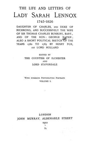 The life and letters of Lady Sarah Lennox