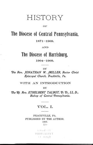 History of the Diocese of Central Pennsylvania, 1871-1909