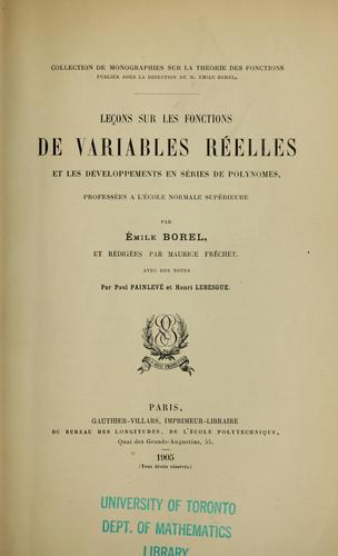 Leçons sur les fonctions de variables réelles et les développements en séries de polynomes, professées à l'École normale supérieure