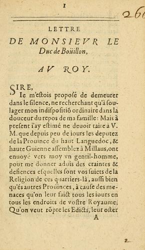 Lettre de Monsievr le Dvc de Bovillon. Av roy