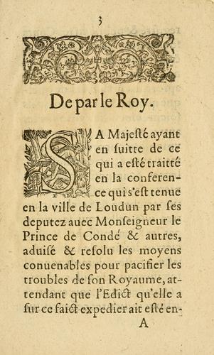 Ordonnance du Roy pour la pacification des troubles de son Royaume