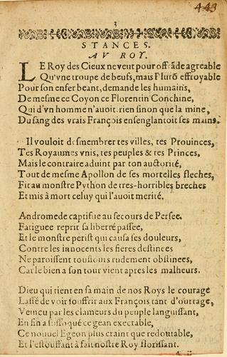 Stances au roy, sur la mort de Conchine marquis d'Ancre