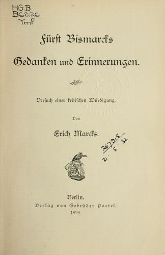 Fürst Bismarcks Gedanken und Erinnerungen