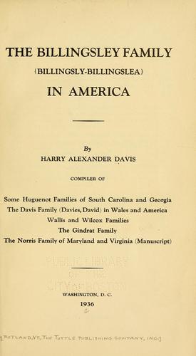 The Billingsley family (Billingsly-Billingslea) in America