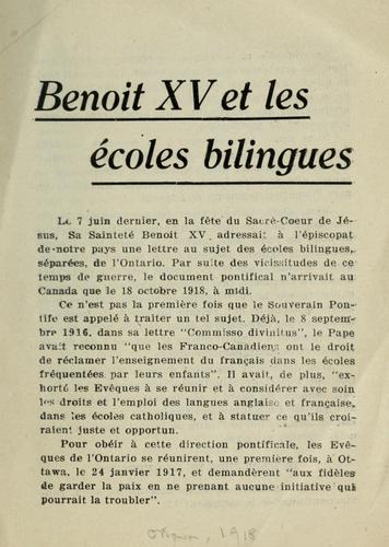 Benoit XV et les ecoles bilingues