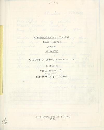Blackford County, Indiana, death records