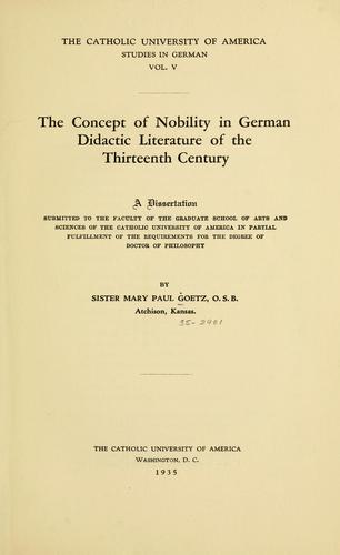 The concept o nobility in German didactic literature of thirteenth century