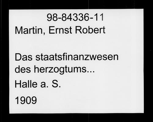 Das staatsfinanzwesen des herzogtums Sachsen-Altenburg im 19. jahrhundert