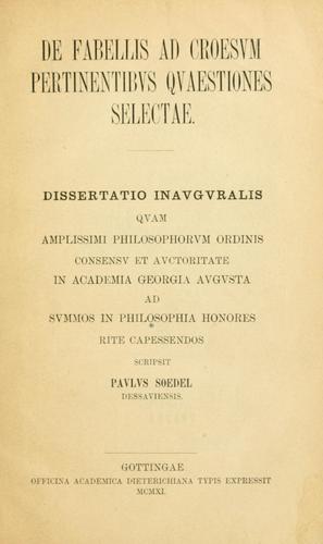 De fabellis ad Croesum pertinentibus quaestiones selectae